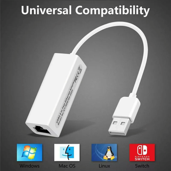 Внешний сетевой Ethernet адаптер USB2.0 LAN Plastic USB-A 15cm Белый