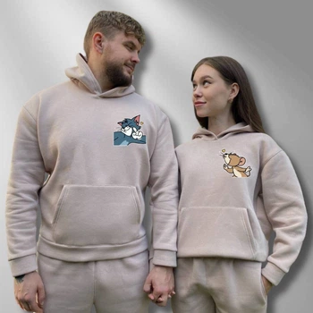 Парні худі з капюшоном утеплені, XL/XXL, XL/XXL, Таш, принт "Том & Джеррі" (916)