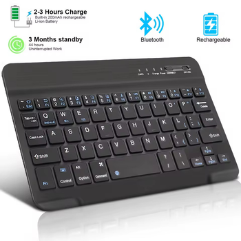 Беспроводная аккумуляторная клавиатура, Bluetooth 3.0, Windows/Android/IOS/Mac, портативная, цвет черный