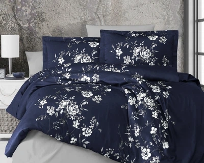 Турецкое постельное белье First Choice Cotton Satin Arya Navy blue евро