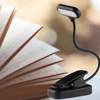 Маленькая лампа - клипса с гибким держателем Lampe книжный светильник на прищепке для чтения на стол / ноутбук / книгу, черная (97957553)
