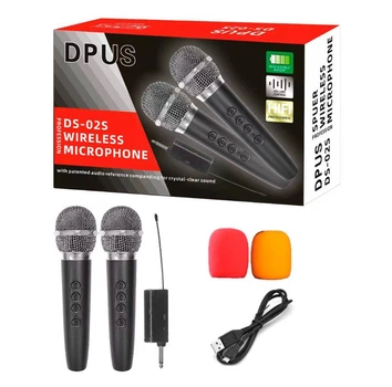 Микрофоны для караоке DPUS DS-02S DOUBLE WIRELESS KARAOKE + echo effect + vol+ battery