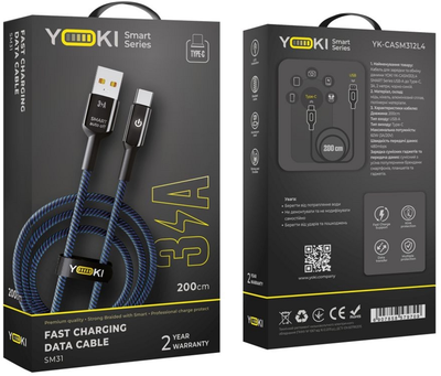 Кабель Yoki Smart YK-SM31 Type-C 3A 2 м Чорно-синій (KT-00040623-709)