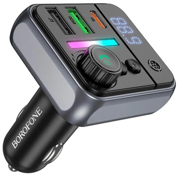 FM-трансмітер модулятор BOROFONE BC50 (PD20W+QC3.0 18W) 2хUSB/Type-C BT 5.4 швидка зарядка для телефону LED Чорний