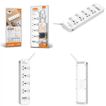 Сетевое зарядное устройство / Сетевой фильтр LDNIO SC4408 4 розетки/2.0 м/2500 W/17 W