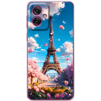 Силиконовый Чехол с Картинкой для Motorola G55 Принт (Париж, Эйфелева Башня) (64276-ysm035)