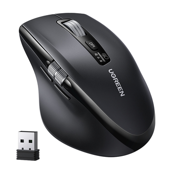 Мышь беспроводная Ugreen 5000DPI Bluetooth 5.4 / 2.4G 6 кнопок с боковым колесом Черная