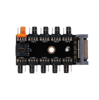 Хаб сплиттер для питания 10 вентиляторов 12В 4pin PWM от Sata, майнинг