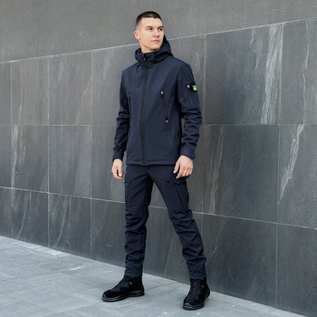 Костюм Pobedov Softshell Куртка з люверсами + Штани утеплений мікрофлісом синій розмір XL