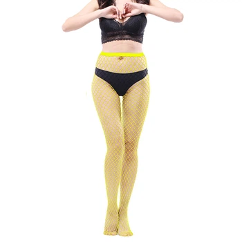 Колготки в крупную сеточку лимонные One Size