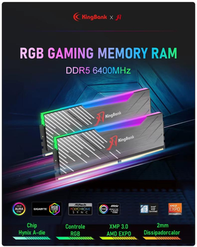 Оперативная память KingBank Soarblade RGB 32Gb (Kit 2x16Gb) Kit SK Hynix M-die DDR5-6400 MHz PC5-51200 Dark Heatsink с радиатором, 32-39-39-89, 1.4V, (K5.01.FLM5FD9401)