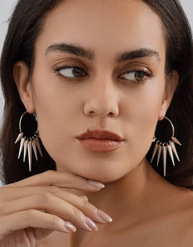 Сережки кільця із шипами Fashion Jewerly сріблясті корейський стиль готика біжутерія (SVS)