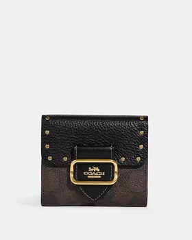 Гаманець жіночий шкіряний Coach Small Morgan Wallet In Colorblock Signature Canvas With Rivets (CF471)