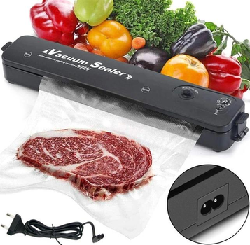 Вакуумный упаковщик пакетов Vacuum Sealer / Автоматический вакууматор для упаковки и хранения пищи, продуктов (Черный)