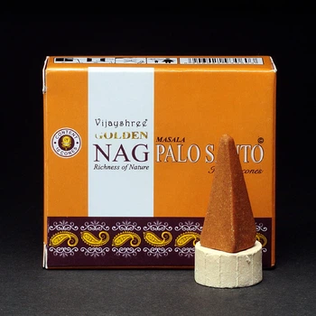Натуральные благовония конусы Пало Санто Golden Nag Palo Santo Vijayshree 10 шт +подставка