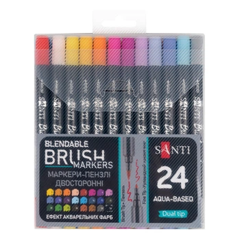 Набір маркерів двосторонніх акварельних Santi Brush Marker 391056 24 шт