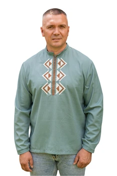 Чоловіча лляна вишиванка Благополуччя (M)88-92 сіро-зелена (32019876188)