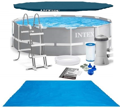 Каркасный бассейн Intex 26716-2 Prism Frame Pool 366 х 99 см с фильтр-насосом,лестницей,тентом и подстилкой 8592 лит
