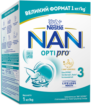 Суміш молочна суха NAN 3 Optipro з олігосахаридом 2´FL для дітей від 12 місяців 1 кг (8445291127296)