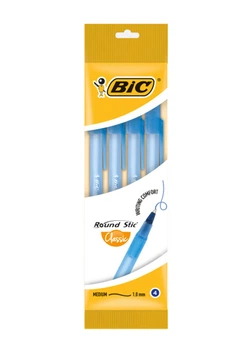 Набір кулькових ручок 4 шт. BIC Round Stic M Синій діаметр письмового вузла 1мм, товщина лінії письма 0.4мм Синій корпус (3086123466128)
