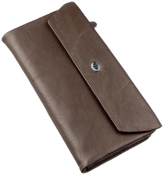 Кошелек-клатч женский ST Leather из натуральной кожи большой на кнопке с монетницей для карт Коричневый 55682