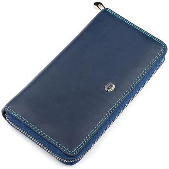 Женский кошелек-клатч ST Leather синий из натуральной кожи на молнии большой горизонтальный для карт купюр и документов 70691