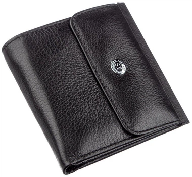 Жіночий гаманець ST Leather з натуральної шкіри чорний середній з монетницею на кнопці 10х10 5 см 56506