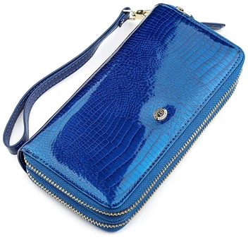Кошелек женский ST Leather из натуральной кожи большой на молнии для карт с ремешком для паспорта и прав Синий 55674