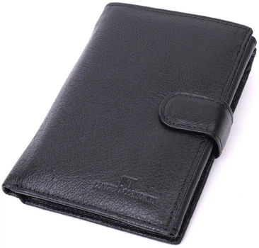 Чоловічий шкіряний гаманець ST Leather для документів, паспорта й карток з монетницею чорний 10.5×14×2 см 72279