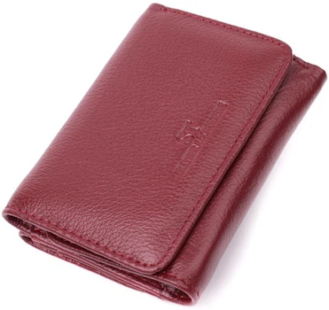 Жіночий шкіряний гаманець ST Leather бордовий маленький потрійного складання на кнопці з монетницею 55548