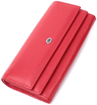 Женский кошелек ST Leather из натуральной кожи красный 18 5х9 5 см с монетницей для карт и двумя клапанами 55769