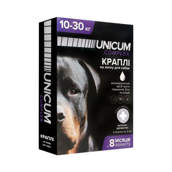 Краплі Unicum COMPLEX 8мл від гельмінтів бліх та кліщів на холку для собак 10-30 кг