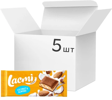 Упаковка шоколада Roshen Lacmi Coconut&Almond Молочный с миндалем и кокосовым кремом 84 г x 5 шт (4823077645921)
