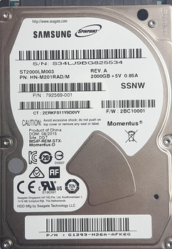 HDD 2.5 2TB Samsung ST2000LM003 5400/32mb s/n 5534 б/в