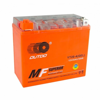 Гелієвий мото акумулятор OUTDO YT20-4 12V 18Ah для скутера мопеда GEL