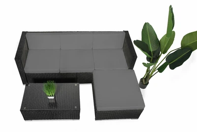 Набор садовой мебели JUST RELAX Lounge Terrace 3 c Ротангу со стальным каркасом Черный с темными подушками (Диван, Пуф, Стол.)