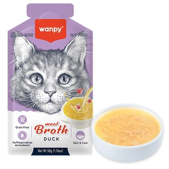 Беззерновой жидкий корм Wanpy Meat Broths Duck – суп с уткой для кошек, пауч 50г (6927749871736)