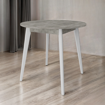 Стол обеденный Tobi Sho BON круглый для кухни, столовой, гостинной, 880х880х750 мм Бетон/Белый