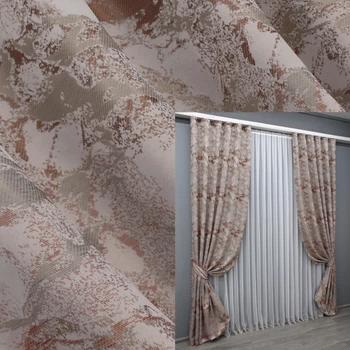 Комплект готовых штор VR-Textil Жаккард Мрамор Al3 № 1600ш Бежевый с терракотовым 145х270 см 2 шт (33-0461)