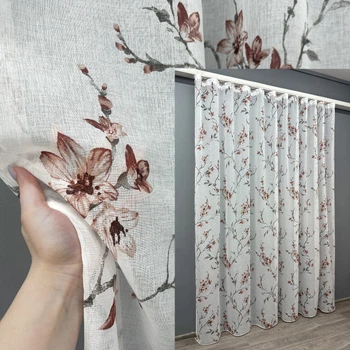 Тюль VR-Textil 1539т Flora Батист Белый с терракотово-серым 400х270 см (42-1178)
