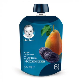 Фруктове пюре Gerber Груша та чорнослив з 6 місяців 90 г (7613036346375)
