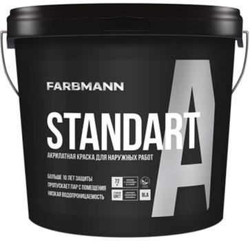 Латексна атмосферостійка фарба Farbmann Standart A на акрилатній основі для зовнішніх робіт 0.9 л Біла (4823046207211)