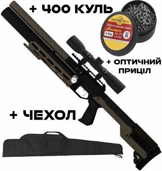 Пневматична гвинтівка PCP Zbroia Sapsan TAC-M 550/300 (4.5мм, 35 Дж, coyote) + Оптика 4х32 + Чехол + Кулі