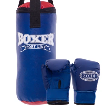 Детский боксерский набор BOXER груша и перчатки h-38 см d-16 см черный-синий 1008-2026