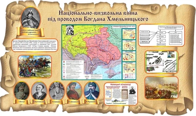 Стенд «Національно-визвольна війна під проводом Богдана Хмельницького» 1850мм×1100мм (Арт0858)