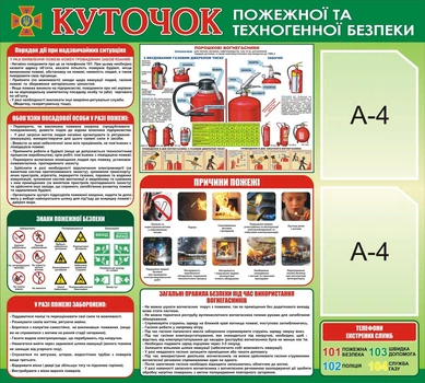 Стенд «Куточок пожежної та техногенної безпеки» 1000мм×900мм (Арт0478)