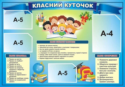 Стенд «Класний куточок» блакитний для школи ліцею гімназії 1000мм×700мм (Арт0135)