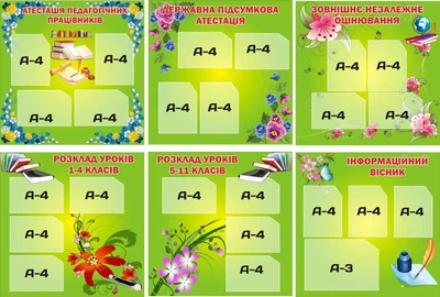 Набір стендів для оформлення коридору школи Квітковий 850мм×850мм×6шт (Арт0422)