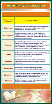 Стенд «Вимоги до мовлення» для оформлення кабінету української мови та літератури 450мм×900мм (Арт0159)