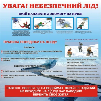 Стенд «Увага! Небезпечний лід!» 1000мм×1000мм (Арт0336)